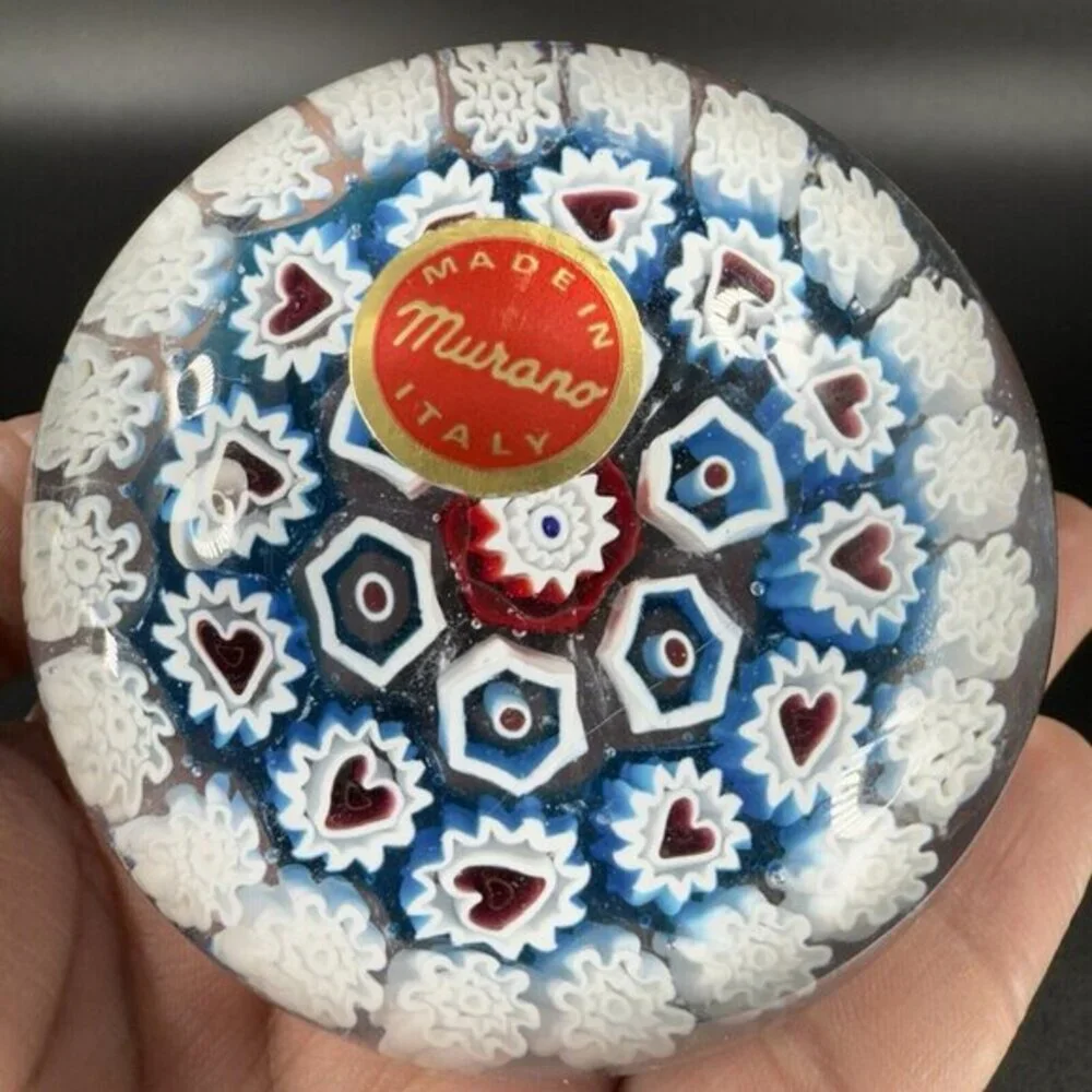 Murano Round Italian‎ Venetian Glass Paperweight Hand Blown Glass Millefiori VTG